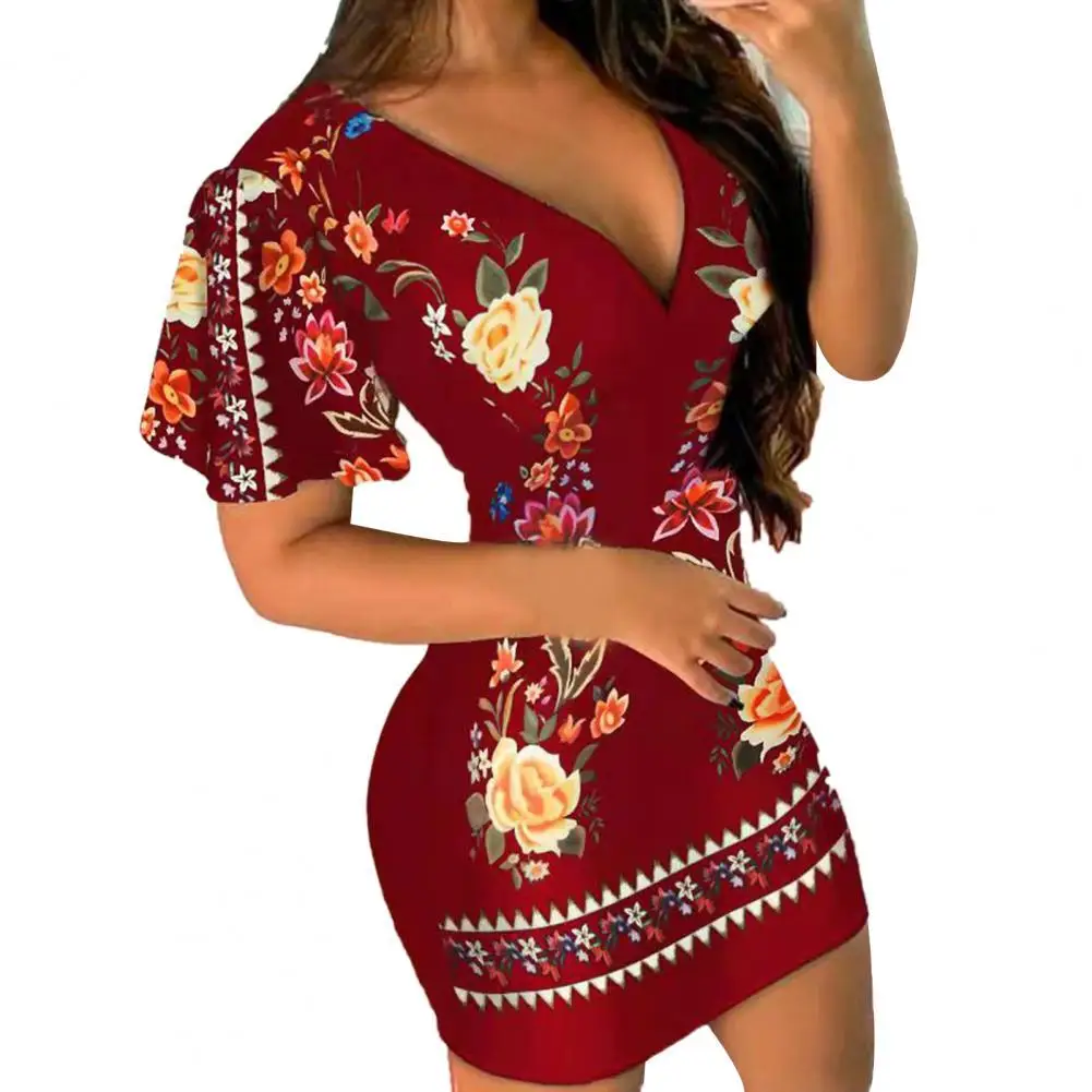 Women Sexy V Neck Hip Mini Dress Office Elegant Floral Print Slim Dress Spring Summer Short Sleeve Skinny Party Dress Vestidos
Women Sexy V Neck Hip Mini Dress Office Elegant Floral Print Slim Dress Spring Summer Short Sleeve Skinny Party Dress Vestidos