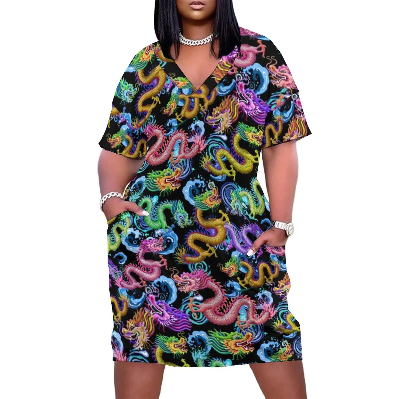 Dragon Storm Casual Dress Women Colorful Dragons Print Trendy Dresses Summer Short Sleeve Aesthetic Dress Plus Size 4XL 5XL 
Dragon Storm Casual Dress Women Colorful Dragons Print Trendy Dresses Summer Short Sleeve Aesthetic Dress Plus Size 4XL 5XL