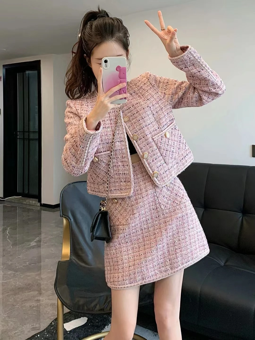 Autumn Winter Woolen Two Piece Set Women Sweet Pink Tweed Jacket High Waist Mini Skirt Suits Elegant Short Coat Outfits Female
Autumn Winter Woolen Two Piece Set Women Sweet Pink Tweed Jacket High Waist Mini Skirt Suits Elegant Short Coat Outfits Female