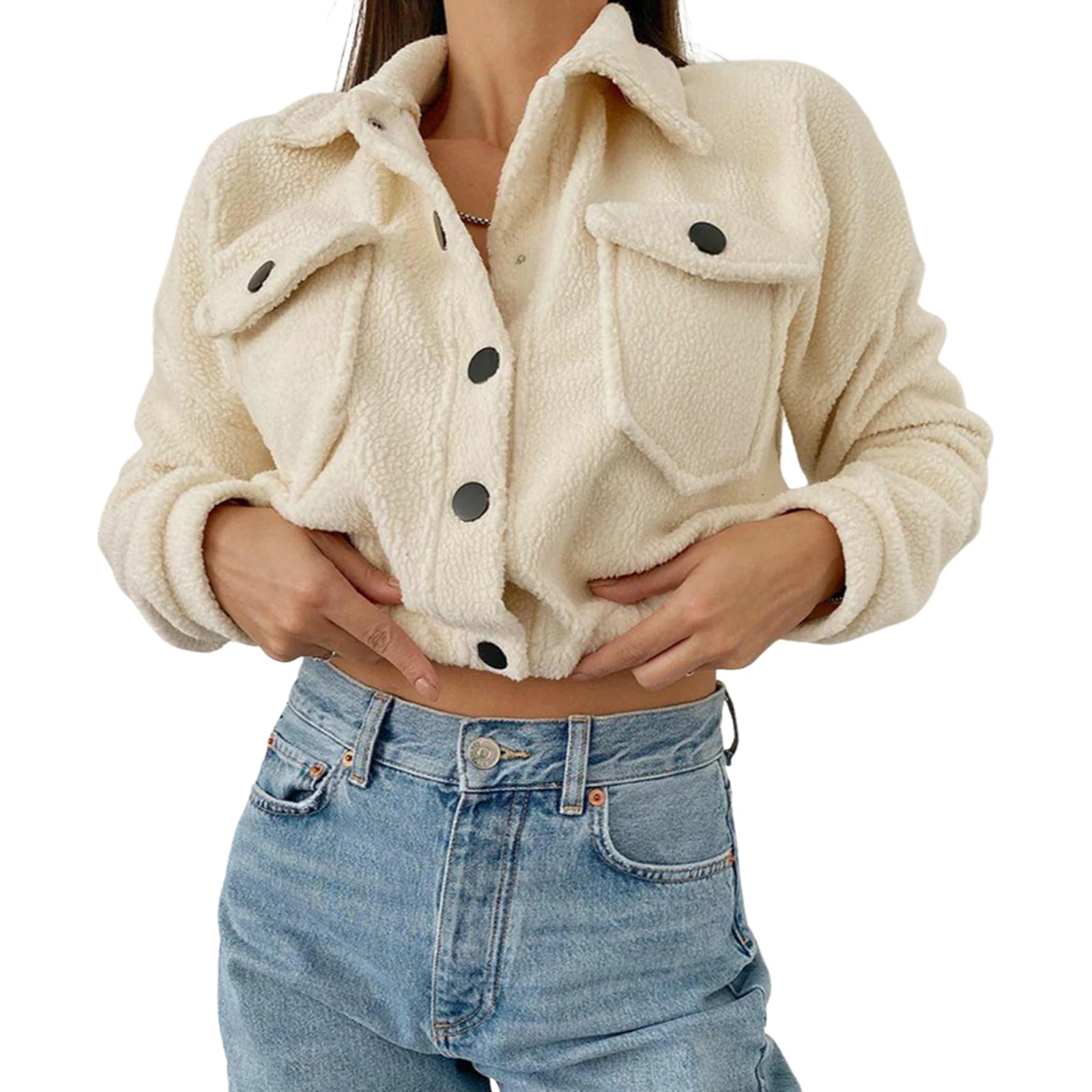 Women's Jackets Long Sleeve Short Coat Plain Color Pockets Turn-Down Collar Button-Down Spring Autumn Streetwear Coat
Women's Jackets Long Sleeve Short Coat Plain Color Pockets Turn-Down Collar Button-Down Spring Autumn Streetwear Coat