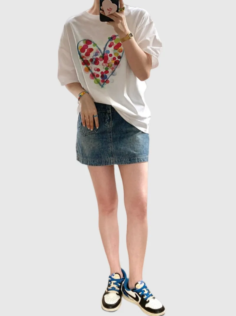 Cute Heart Print 100% Cotton Casual T Shirt Women 2023 Summer Female Short Sleeve Round Neck High Street Loose Tee Top White
Cute Heart Print 100% Cotton Casual T Shirt Women 2023 Summer Female Short Sleeve Round Neck High Street Loose Tee Top White