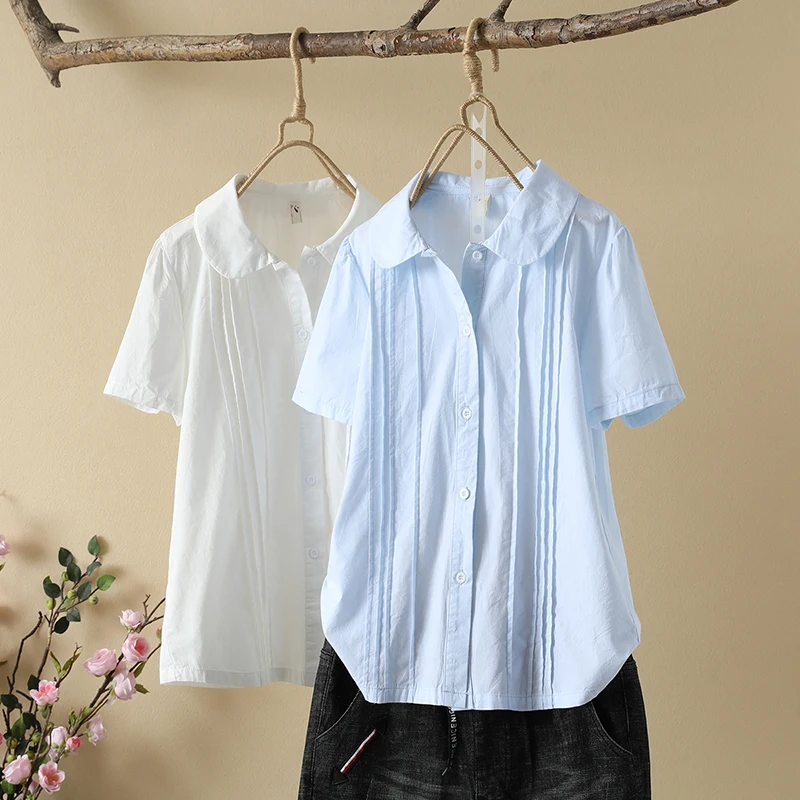 Fresh Doll Neck Pleated Women's Short Sleeved Shirt 2023 Woman Summer New Casual Shirts Lady Student Sweet Style Tops Clothes
Fresh Doll Neck Pleated Women's Short Sleeved Shirt 2023 Woman Summer New Casual Shirts Lady Student Sweet Style Tops Clothes