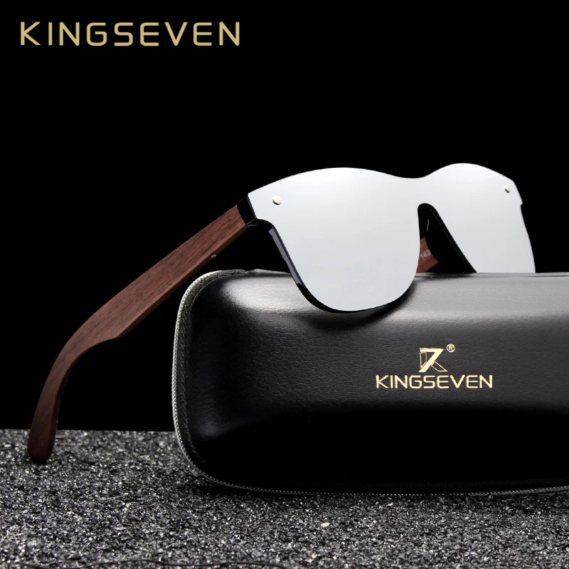 

KINGSEVEN 2021 Luxury Walnut Wood Sunglasses Polarized Wooden Brand Designer Rimless Mirrored Square Sun Glasses For Women/Men