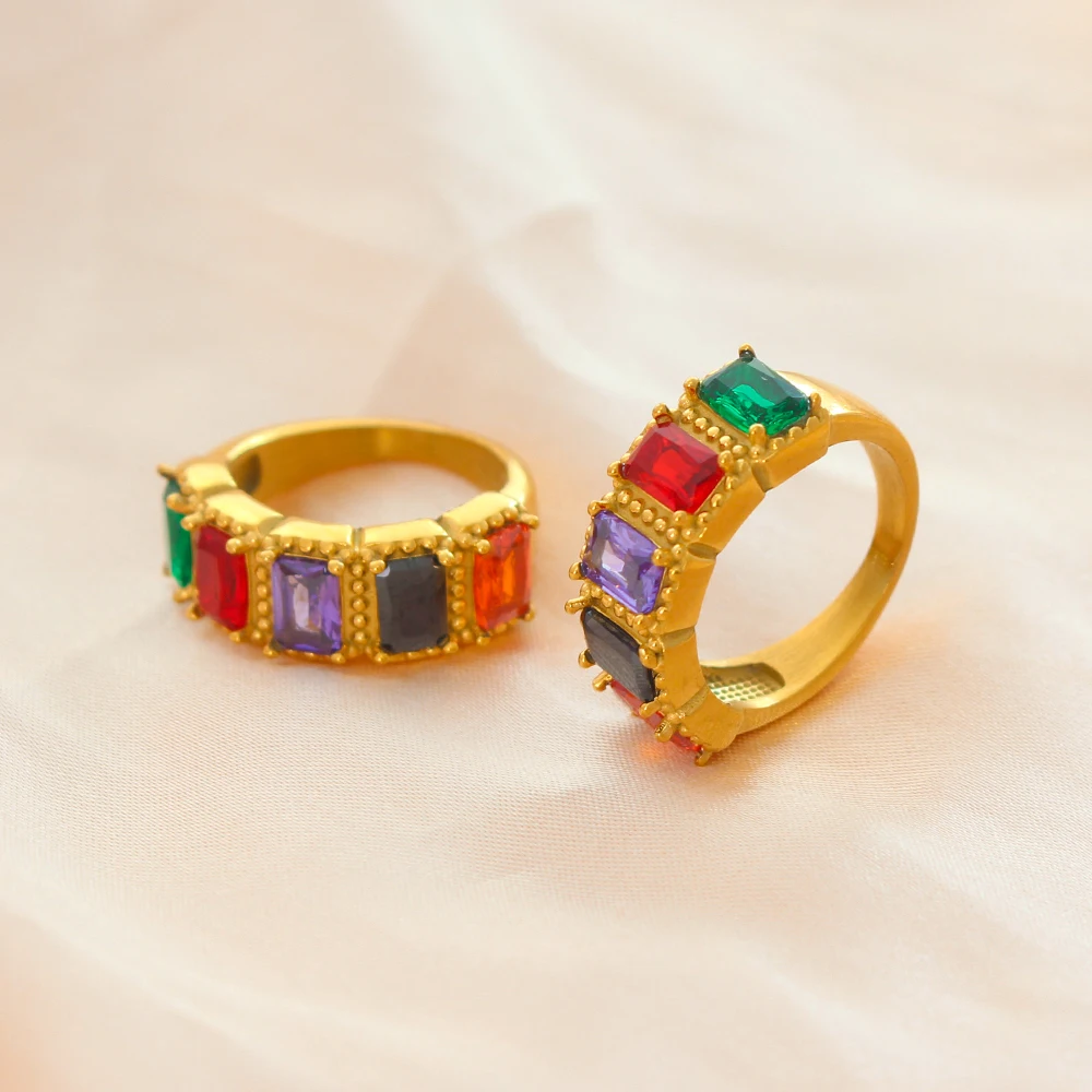 New Boho Style Stainless Steel Couple Ring Colored Zircon Inlaid Waterproof for Dating Wedding 
New Boho Style Stainless Steel Couple Ring Colored Zircon Inlaid Waterproof for Dating Wedding