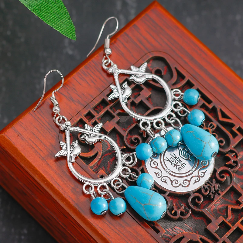 Bohemian Bird Drop Earrings for Women Vintage Turquoise Tassel Natural Stone Bead Dangle Jewelry New Tibetan Jewelry
Bohemian Bird Drop Earrings for Women Vintage Turquoise Tassel Natural Stone Bead Dangle Jewelry New Tibetan Jewelry