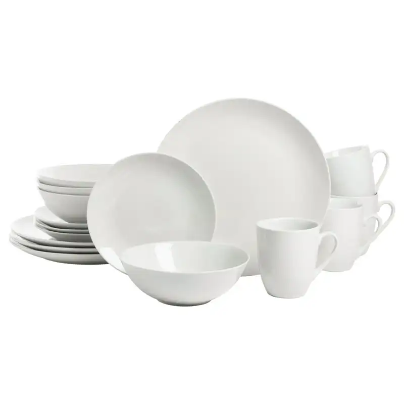 

Strawberry Street Simply White Coupe 16-Piece Ceramic Dinnerware Set Silverware Knife Gift set Spoons and forks set Travel utens