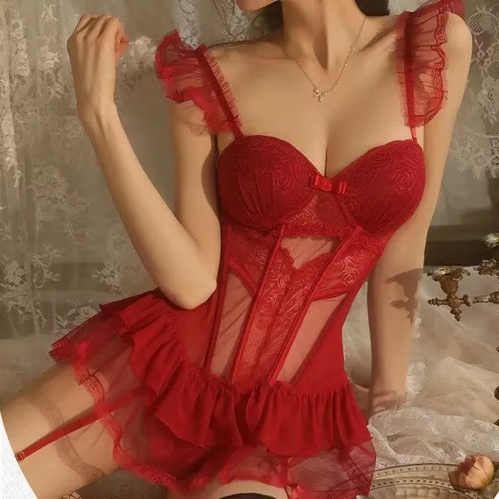New French style advanced mesh corset sexy underwear open free lace sexy set see-through seductive tight pajamas
New French style advanced mesh corset sexy underwear open free lace sexy set see-through seductive tight pajamas