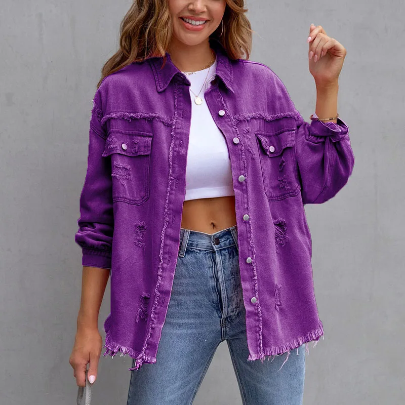 2023 Autumn Winter Women Hole Denim Jacket Solid Single Breasted Washed Casual Denim Lapel Shirt Jeans Jacket Female Outerwear
2023 Autumn Winter Women Hole Denim Jacket Solid Single Breasted Washed Casual Denim Lapel Shirt Jeans Jacket Female Outerwear