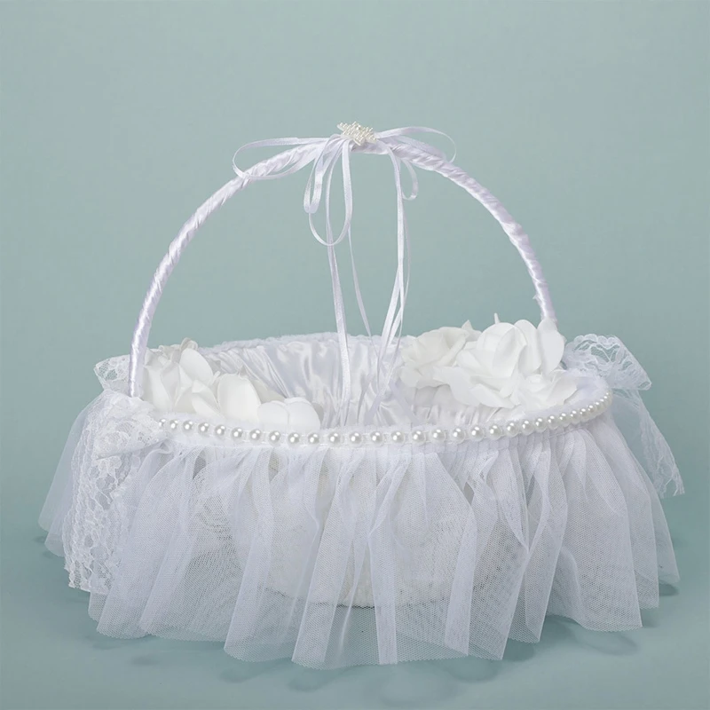 Flower Basket Suitable for Wedding Ceremony Small Satin Flower Girl Baskets with Handle Lace & Faux Flowers Pink White
Flower Basket Suitable for Wedding Ceremony Small Satin Flower Girl Baskets with Handle Lace & Faux Flowers Pink White