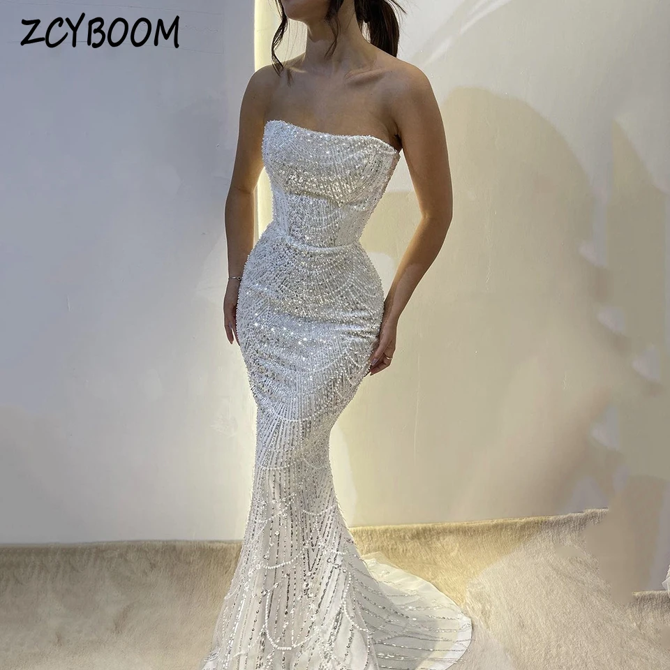 Elegant Strapless Sequin Beaded Sleeveless Open Back Evening Dress 2024 Mermaid Floor Length Custom Made Zipper Prom Dress
Elegant Strapless Sequin Beaded Sleeveless Open Back Evening Dress 2024 Mermaid Floor Length Custom Made Zipper Prom Dress