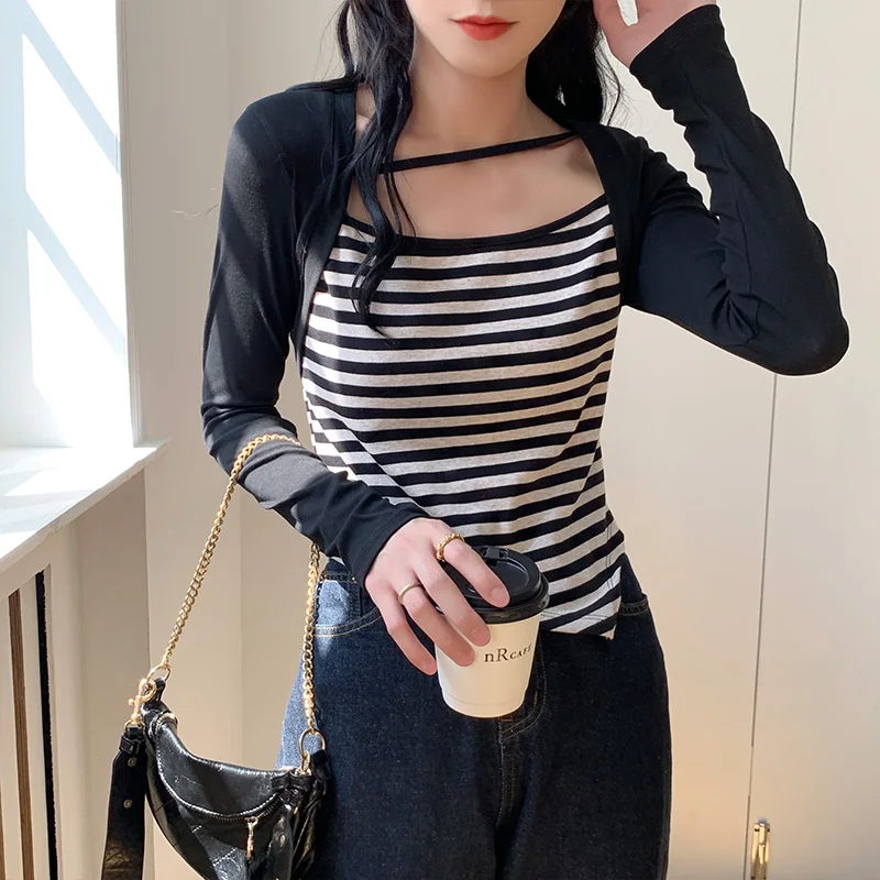 spring autumn 100% Cotton Stripe stitching T-shirts for Women Clothing Fashion irregular y2k crop Top Female Long Sleeve T shirt
spring autumn 100% Cotton Stripe stitching T-shirts for Women Clothing Fashion irregular y2k crop Top Female Long Sleeve T shirt