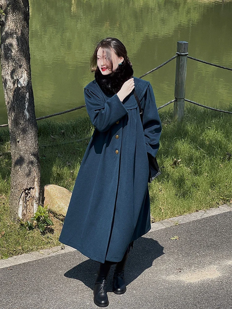 Collection Private Clothing Peacock Blue Retro Wool Overcoat Women's Mid-Length Autumn and Winter Woolen Coat
Collection Private Clothing Peacock Blue Retro Wool Overcoat Women's Mid-Length Autumn and Winter Woolen Coat