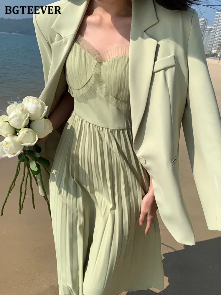 BGTEEVER Elegant Solid Women Dress Suits Full Sleeve Suit Jackets & Sleeveless Pleated Dress Spring Autumn Ladies 2 Pieces Set
BGTEEVER Elegant Solid Women Dress Suits Full Sleeve Suit Jackets & Sleeveless Pleated Dress Spring Autumn Ladies 2 Pieces Set