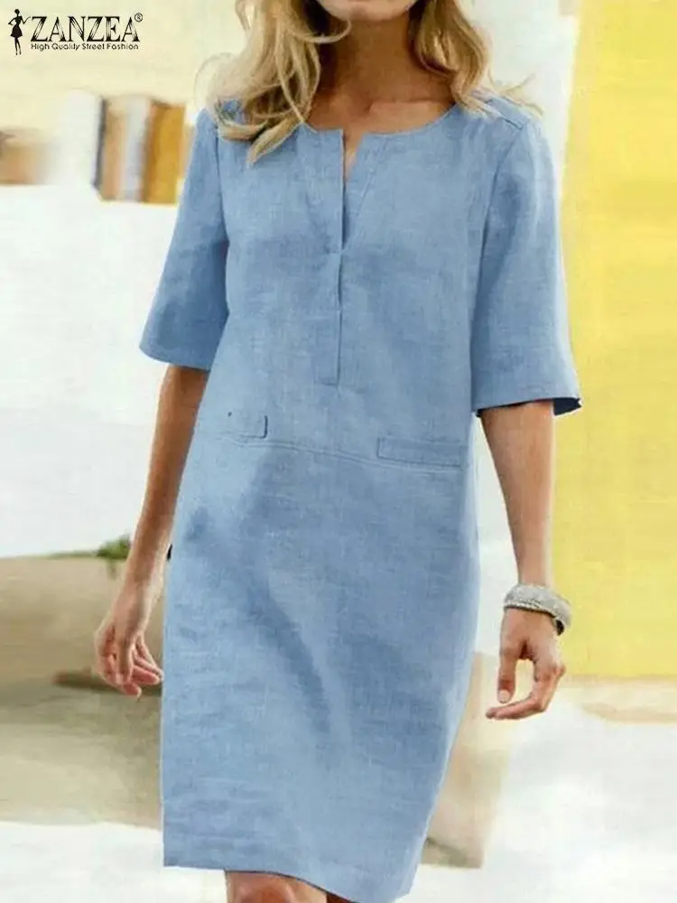 2022 ZANZEA Women Office Sundress Summer Elegant Short Sleeve Solid Knee-length Dress Fashion Party Cotton Vestidos Robe Femme
2022 ZANZEA Women Office Sundress Summer Elegant Short Sleeve Solid Knee-length Dress Fashion Party Cotton Vestidos Robe Femme