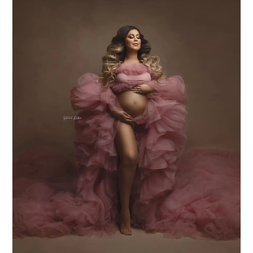Extra Ruffles Pink Tulle Maternity Gowns Photography Off Shoulder Long Puffy Sleeves Front Split Pregnant Dress for Photo Shoot
Extra Ruffles Pink Tulle Maternity Gowns Photography Off Shoulder Long Puffy Sleeves Front Split Pregnant Dress for Photo Shoot