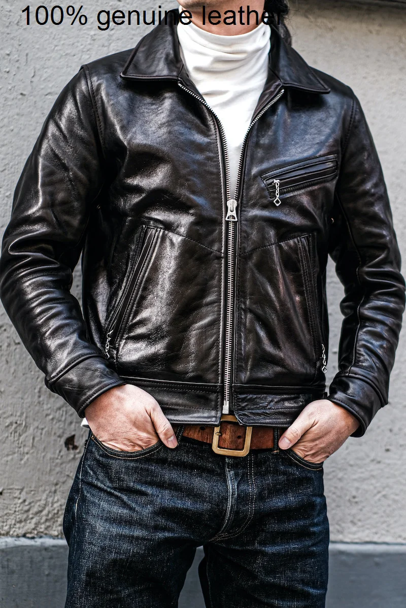 horsehide High quality Luxury Italy tanned wax jacket.tea core vintage coat.Classic rider leather clothes.Super
horsehide High quality Luxury Italy tanned wax jacket.tea core vintage coat.Classic rider leather clothes.Super
