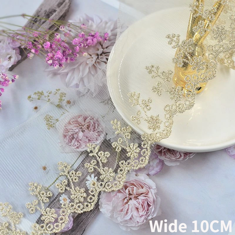 10CM Wide Luxury White Tulle Gold Thread Embroidery Mesh Guipure Lace Fabric Ribbon Trim For Sewing Curtains Cloth DIY Crafts
10CM Wide Luxury White Tulle Gold Thread Embroidery Mesh Guipure Lace Fabric Ribbon Trim For Sewing Curtains Cloth DIY Crafts
