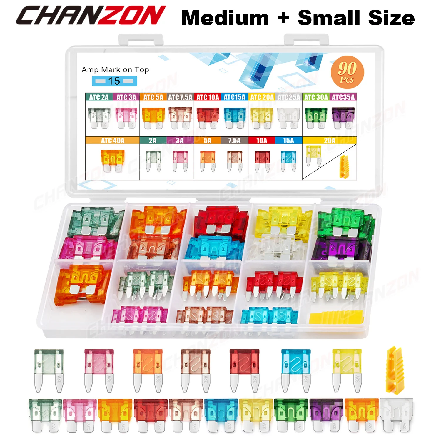 90pcs Car Fuse Set Medium + Small Auto Blade 2A 3A 5A 7.5A 10A 15A 20A 25A 30A 35A 40A Fast Blow Motorcycle Automotive Motor Kit
90pcs Car Fuse Set Medium + Small Auto Blade 2A 3A 5A 7.5A 10A 15A 20A 25A 30A 35A 40A Fast Blow Motorcycle Automotive Motor Kit