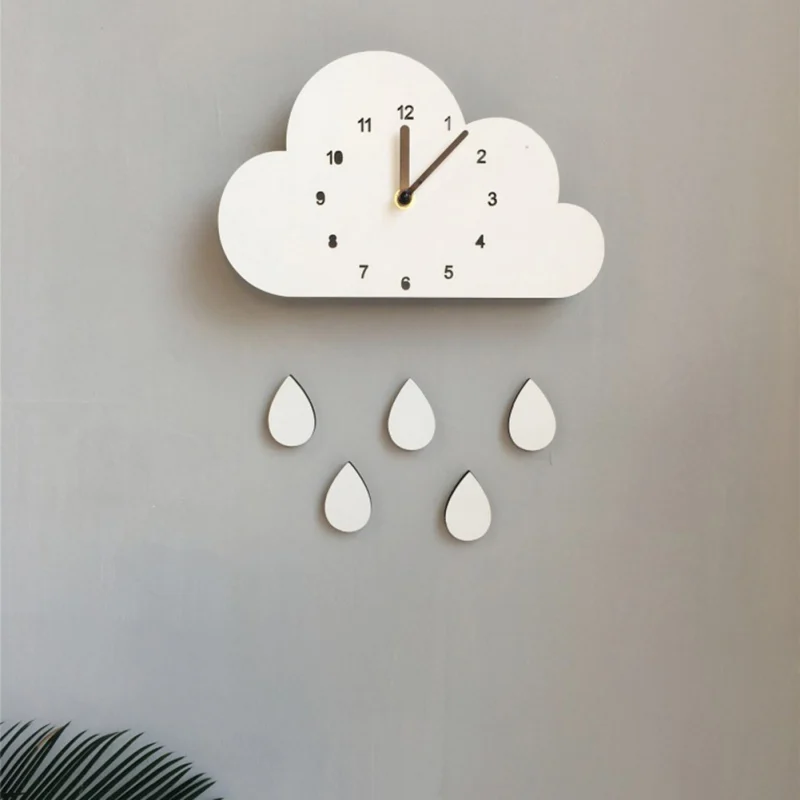 

Cloud Raindrop Shaped Wall Clock Nordic Wooden Kids Room Decor Baby Gender Neutral Wall Clock Nursery Baby Room Decor Gifts