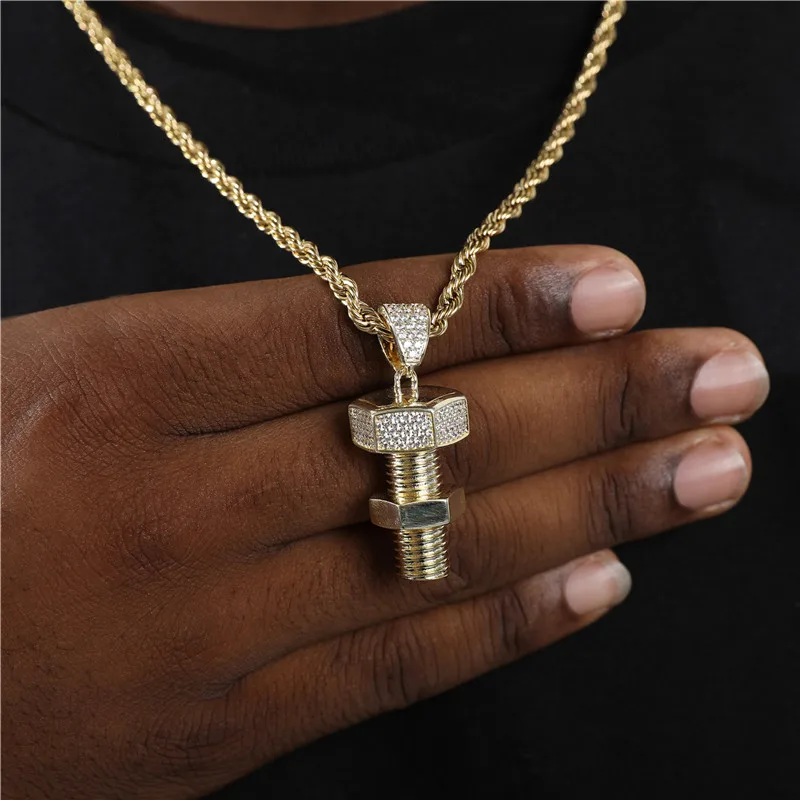 Bling Iced Out Cubic Zircon Screw Design Pendants & Necklaces Copper Necklace For Men Hip Hop Jewelry With Rope Chain
Bling Iced Out Cubic Zircon Screw Design Pendants & Necklaces Copper Necklace For Men Hip Hop Jewelry With Rope Chain