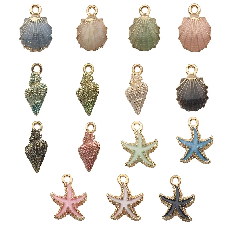 

10PCS Metal Sea Shell Charms for Jewelry Making Seashell Starfish Conch Pendants DIY Bracelet Necklace Keychain Making Supplies