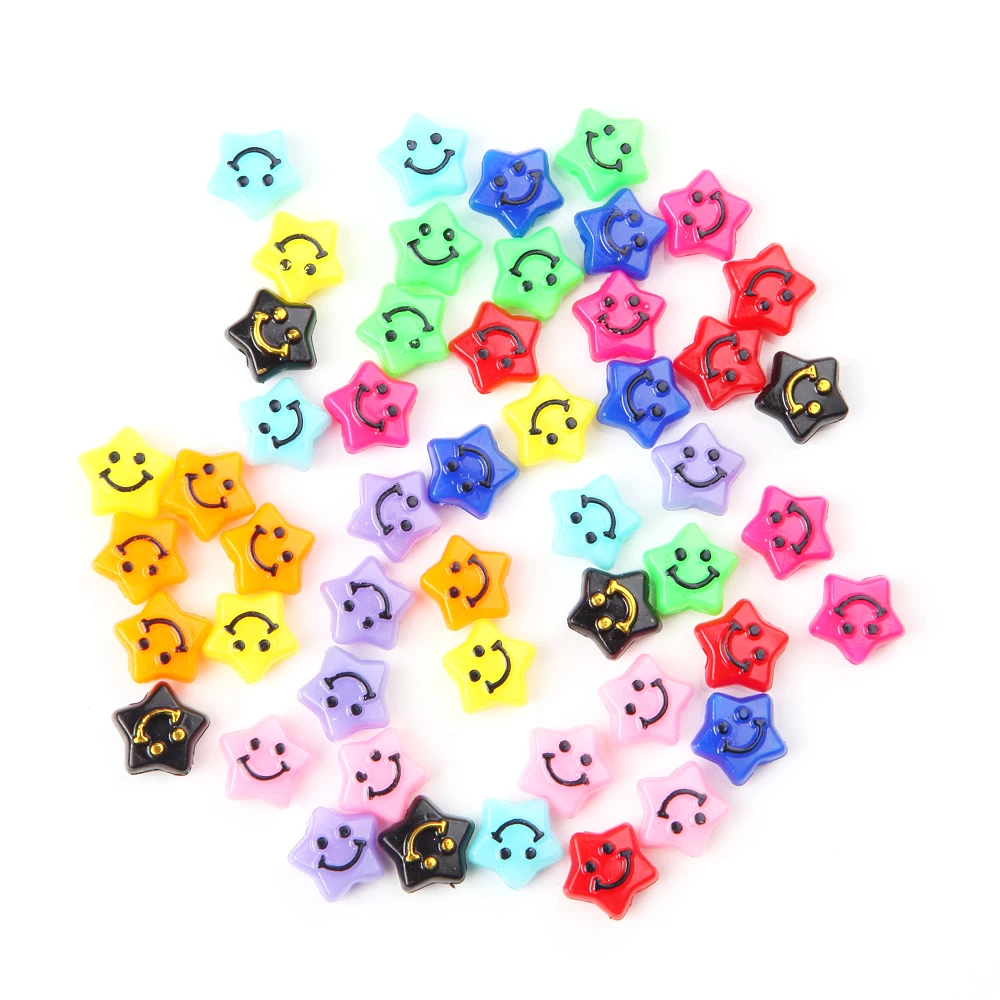 

50pcs 11mm acrylic pentagonal star smiling face scattered beads beads DIY hand jewelry bracelet accessories materials