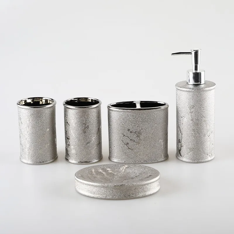Five-piece Bathroom Set Silver Plum Branch Ceramic 5Pcs Washroom Set Lotion Dispenser Toothbrush Holder Cups Toilet Decoration
Five-piece Bathroom Set Silver Plum Branch Ceramic 5Pcs Washroom Set Lotion Dispenser Toothbrush Holder Cups Toilet Decoration