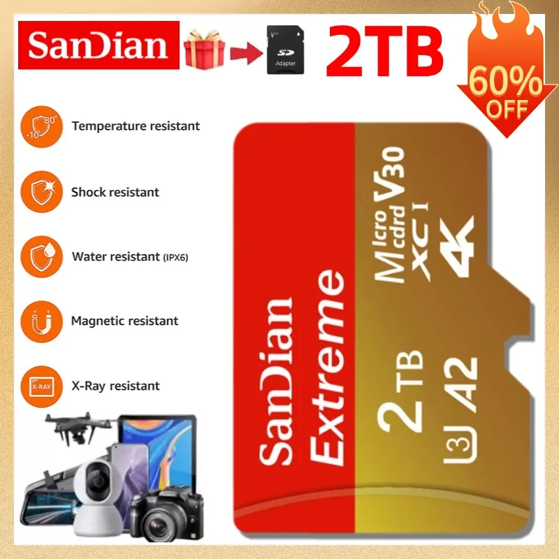 Карта памяти 2 ТБ 128 ГБ 1 класс 10 V30 TF-карта мини-SD-карта 512 высокоскоростная карта