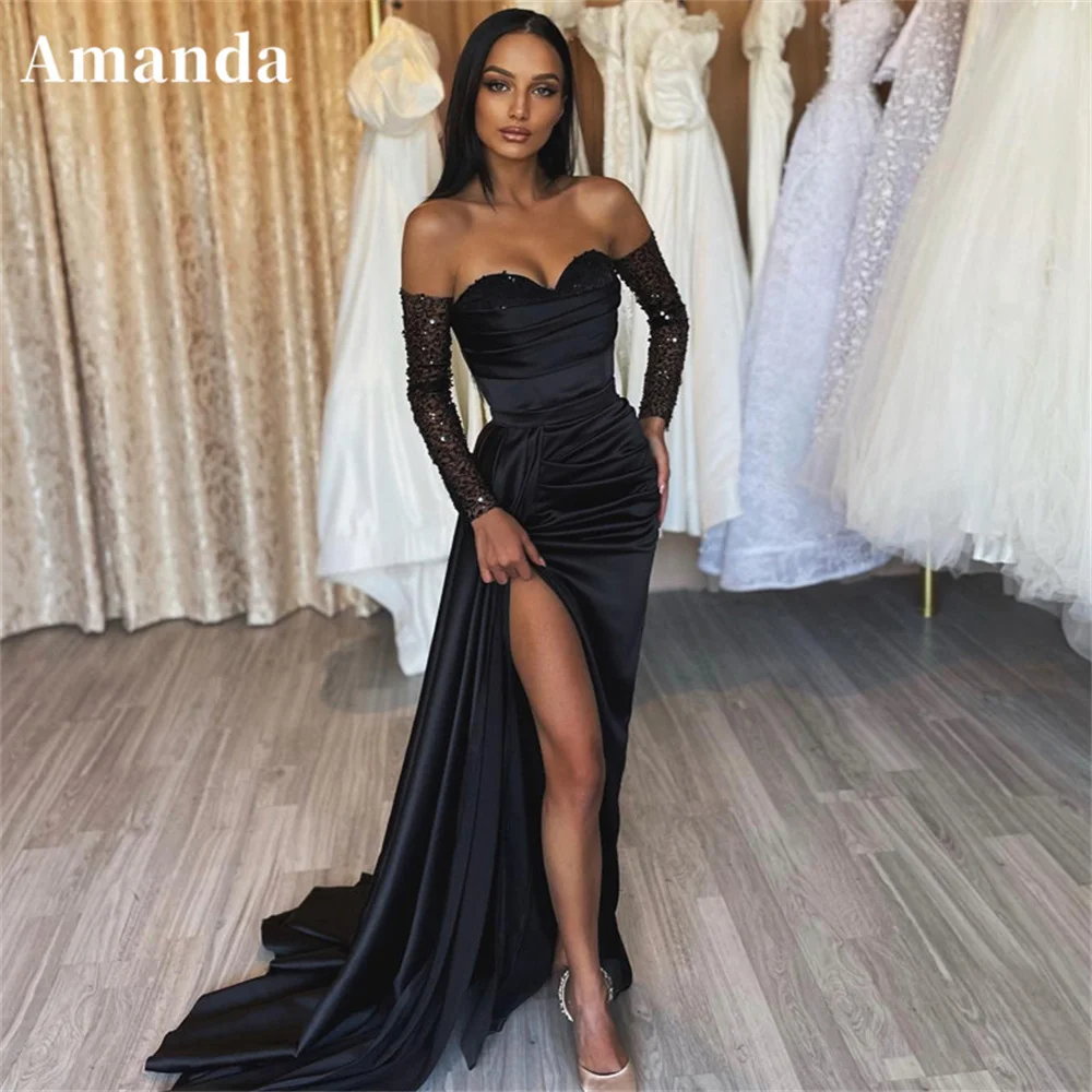 Amanda Black Mermaid Prom Dress With Glove Side High Split Trumpet Prom Gown Off Shoulder فستان سهرة Silk Satin Vestido De Novia
Amanda Black Mermaid Prom Dress With Glove Side High Split Trumpet Prom Gown Off Shoulder فستان سهرة Silk Satin Vestido De Novia