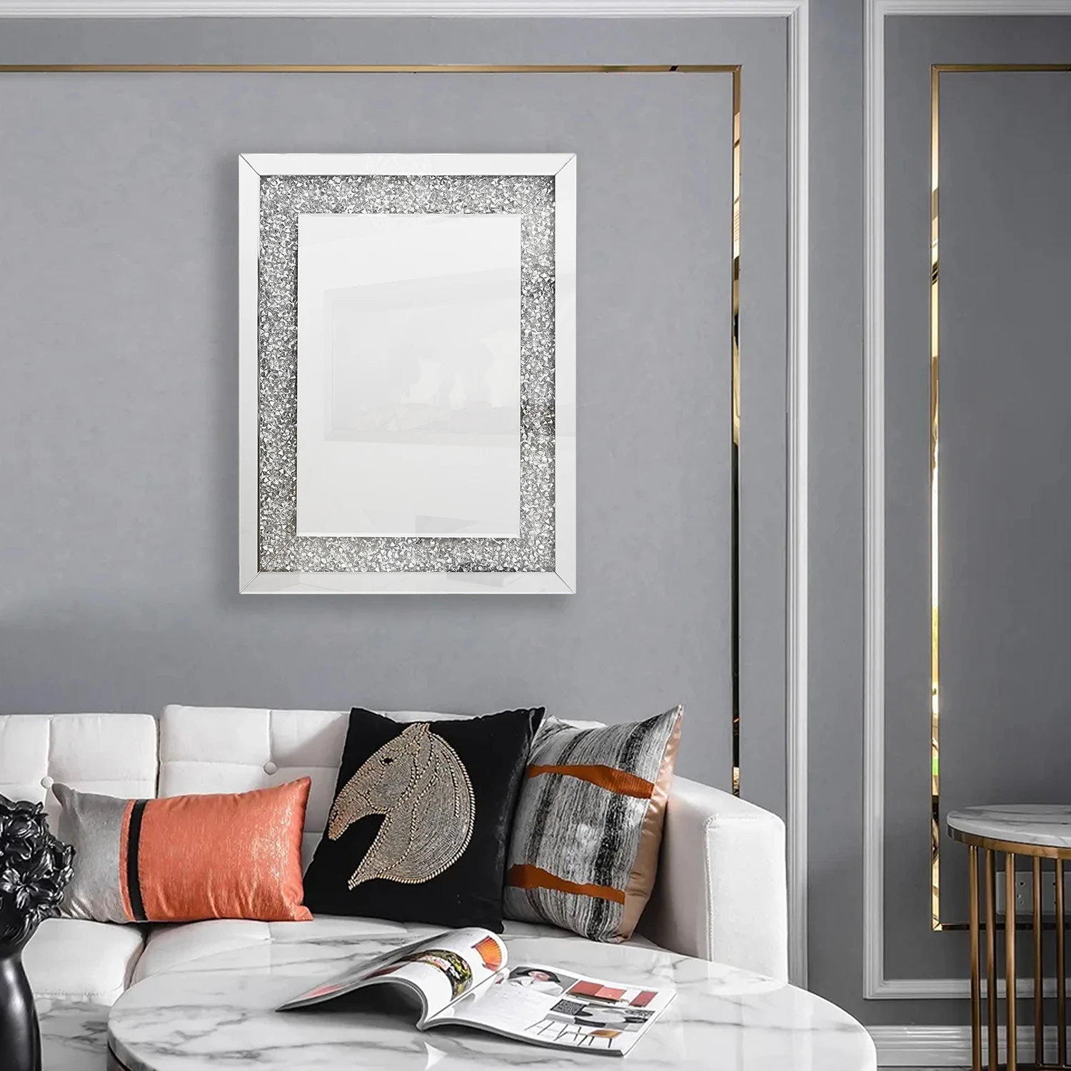 Crystal Crush Diamond Rectangle Silver Mirror for Wall Decoration 24x18.5 inch Wall Hang Frameless Mirror Acrylic Diamond Décor
Crystal Crush Diamond Rectangle Silver Mirror for Wall Decoration 24x18.5 inch Wall Hang Frameless Mirror Acrylic Diamond Décor