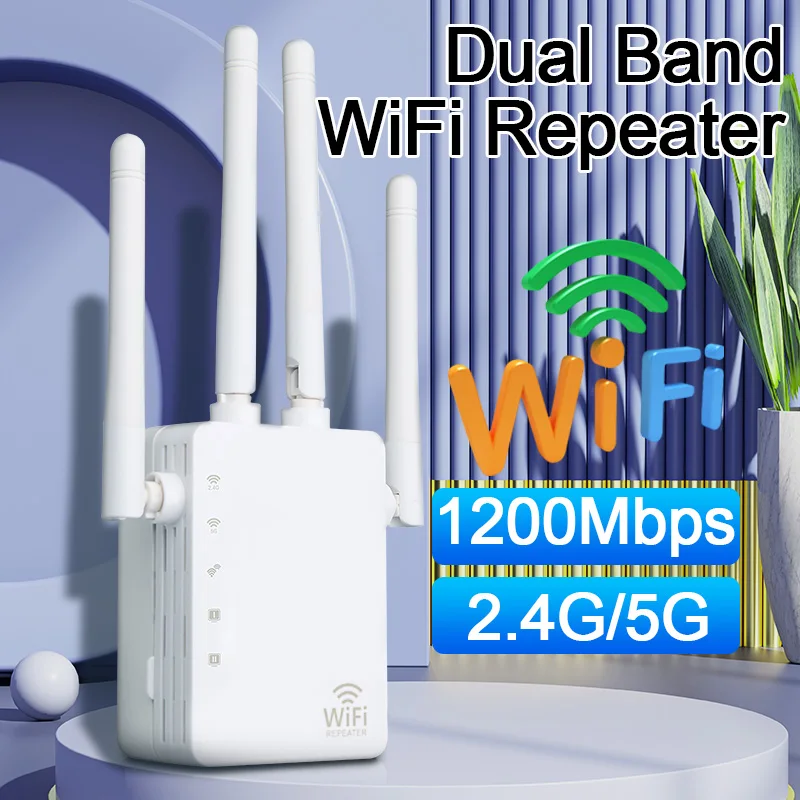 AC1200 WiFi Range Extender Wi Fi Booster 5G 2.4G Four External Antennas 1200M Ethernet Port Signal Amplifier Router Access Point
AC1200 WiFi Range Extender Wi Fi Booster 5G 2.4G Four External Antennas 1200M Ethernet Port Signal Amplifier Router Access Point