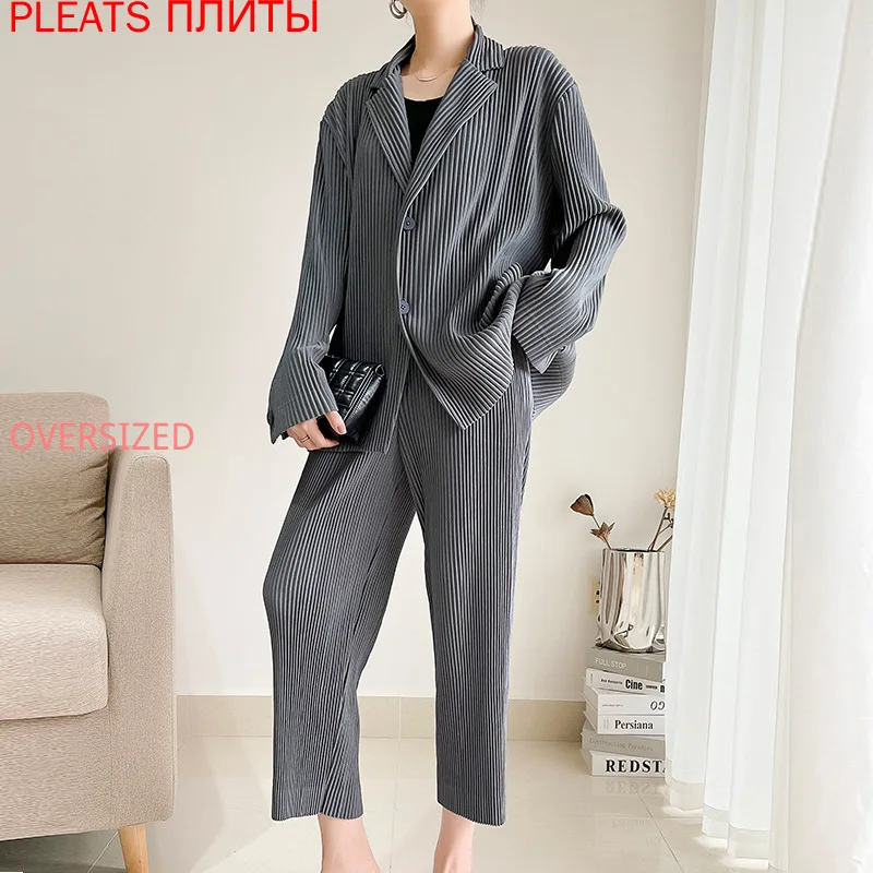 Miyake, Модный женский костюм 2022, весенний костюм, куртка, женские прямые брюки с высокой талией, повседневный свободный костюм из двух предмет...
Miyake, Модный женский костюм 2022, весенний костюм, куртка, женские прямые брюки с высокой талией, повседневный свободный костюм из двух предмет...