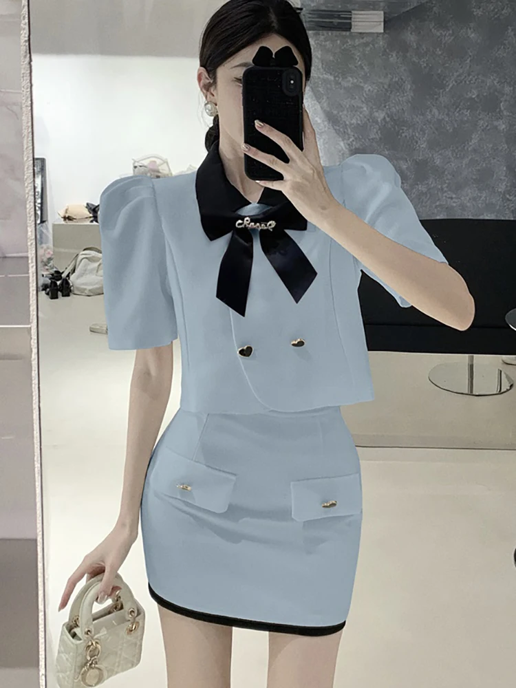 New Fashion Small Fragrant Double Breasted Turn Down Collar Jacket with Bow + High Waist Pencil Skirt Two Piece Set Korea 2023
New Fashion Small Fragrant Double Breasted Turn Down Collar Jacket with Bow + High Waist Pencil Skirt Two Piece Set Korea 2023