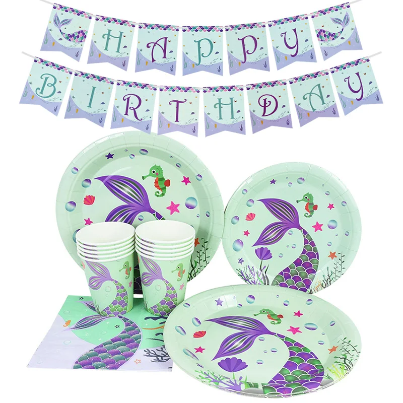 Mermaid Party Disposable Tableware Happy Birthday Mermaid Tail Paper Plates Cups Napkin Under the Sea Baby Shower Party Supplies
Mermaid Party Disposable Tableware Happy Birthday Mermaid Tail Paper Plates Cups Napkin Under the Sea Baby Shower Party Supplies