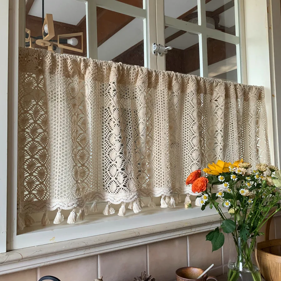 Knitted Lace Tiers Short Curtains for Kitchen Cabinet Toilet Crocheted Beige Hollow Hole Lace Floral Door Cafe Decroation
Knitted Lace Tiers Short Curtains for Kitchen Cabinet Toilet Crocheted Beige Hollow Hole Lace Floral Door Cafe Decroation
