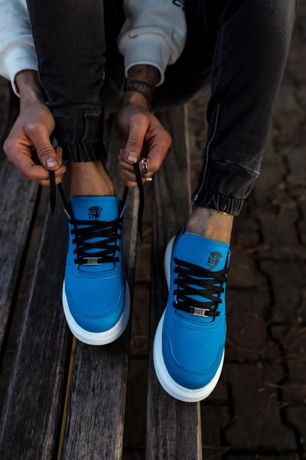 Knack High Bottom Casual Sheepskin Shoes 040 Blue