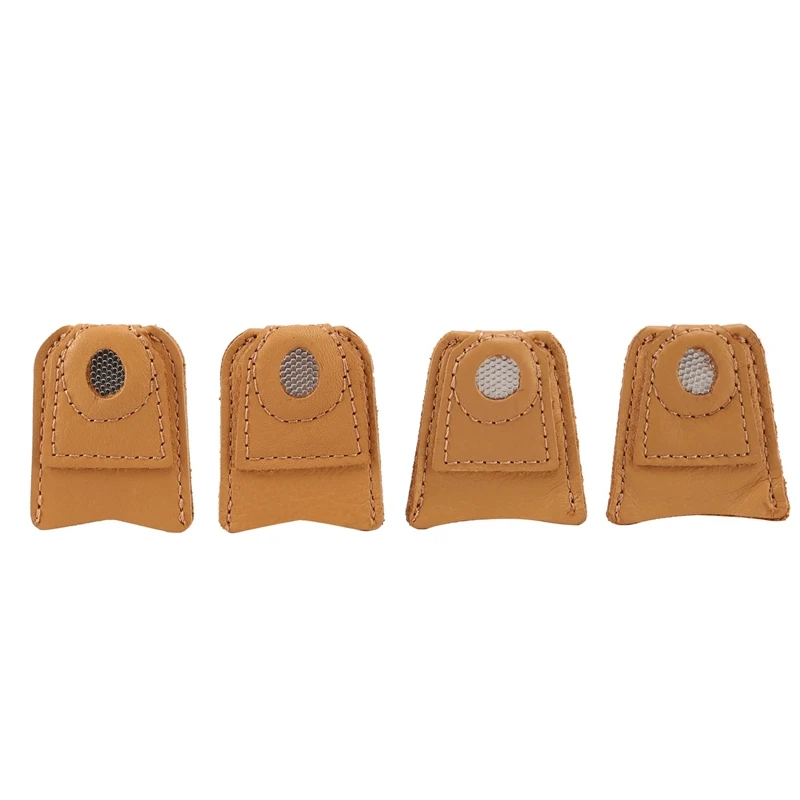 

4 Pack Sewing Leather Thimble Finger Protector Tool For Knitting Quilting,Pin Pads,Needles Partner Needlework Accessory