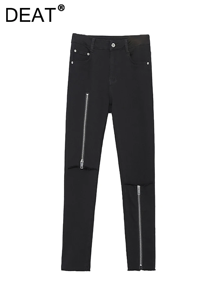 DEAT Women Jeans High Waist Spliced Zipper Hollow Out Asymmetrical Slim Black Denim Pencil Pants 2023 Autumn New Fashion 29L2329
DEAT Women Jeans High Waist Spliced Zipper Hollow Out Asymmetrical Slim Black Denim Pencil Pants 2023 Autumn New Fashion 29L2329