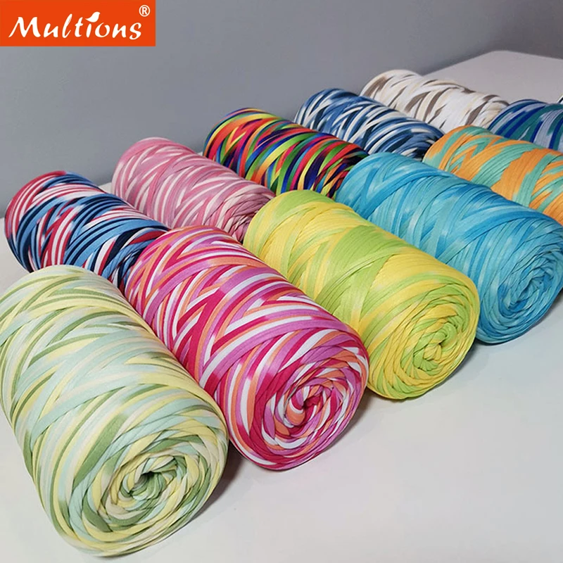 

300g T-shirt Cotton Yarn For Knitting DIY Soft Wool Crochet Bag Blanket Cord Section Dyed Rainbow Weaving Thread Puffy 150 Meter