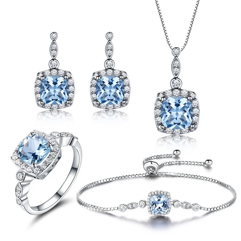 ZX Luxury Square Sapphire Silver Jewelry Set For Women With Braclets Sky Blue Topaz Necklace And Earring Sets Engagement Rings
ZX Luxury Square Sapphire Silver Jewelry Set For Women With Braclets Sky Blue Topaz Necklace And Earring Sets Engagement Rings