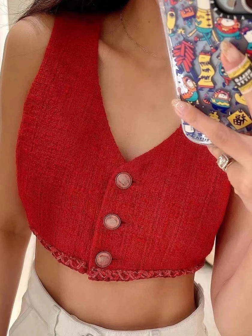 2023 New Coolgirl Red Jacket Women Clothing Vintage Sleeveless Weave Vest Slim V-neck Tweed Coat Female Abrigos Chaqueta
2023 New Coolgirl Red Jacket Women Clothing Vintage Sleeveless Weave Vest Slim V-neck Tweed Coat Female Abrigos Chaqueta