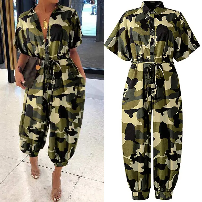 Women Camouflage Short Sleeve Retro Loose Casual Button Jumpsuit Long Romper Pants
Women Camouflage Short Sleeve Retro Loose Casual Button Jumpsuit Long Romper Pants