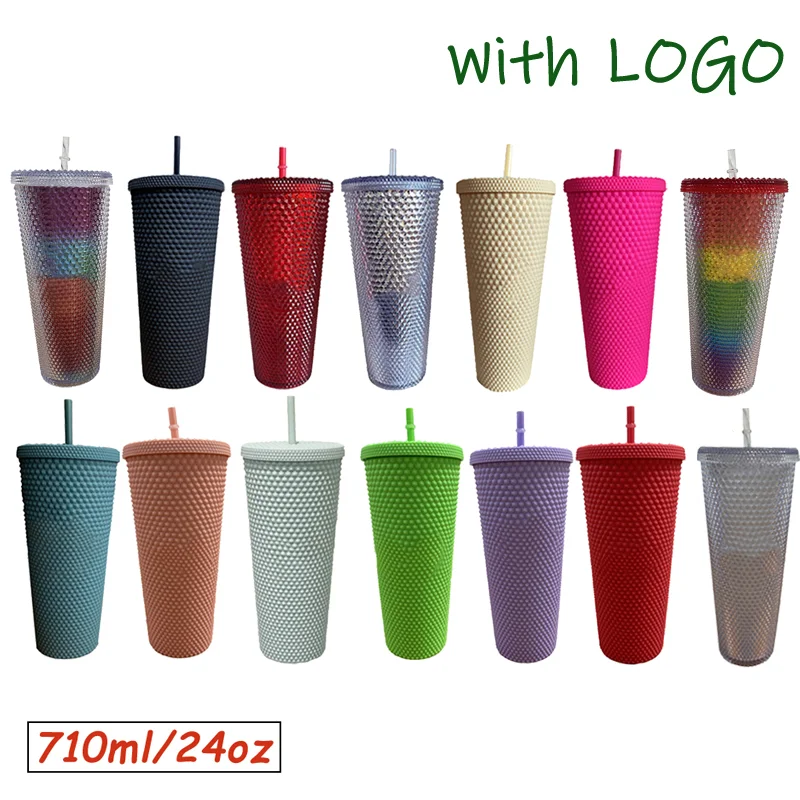 

1PC Diamond Radiant Goddess Cup With LOGO 710ml Summer Cold Water Cup Tumbler With Straw Double Layer Plastic Durian Coffee Mug