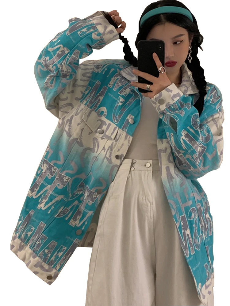 KBAT Autumn Denim Jacket Women Gradient Coat Vintage Print Long Sleeve Ladies Jean JacketKorean Fashion Baggy Casual Streetwear
KBAT Autumn Denim Jacket Women Gradient Coat Vintage Print Long Sleeve Ladies Jean JacketKorean Fashion Baggy Casual Streetwear
