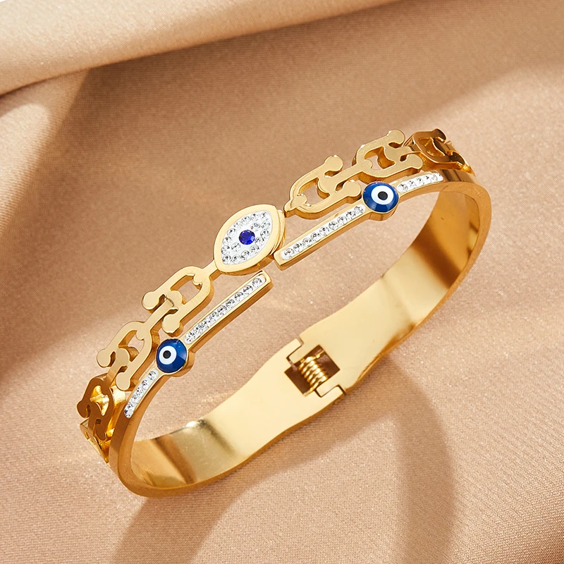 Stainless Steel Bangle Blue Devil Eye Model Free Shipping 18K Gold Plated High Polishing
Stainless Steel Bangle Blue Devil Eye Model Free Shipping 18K Gold Plated High Polishing