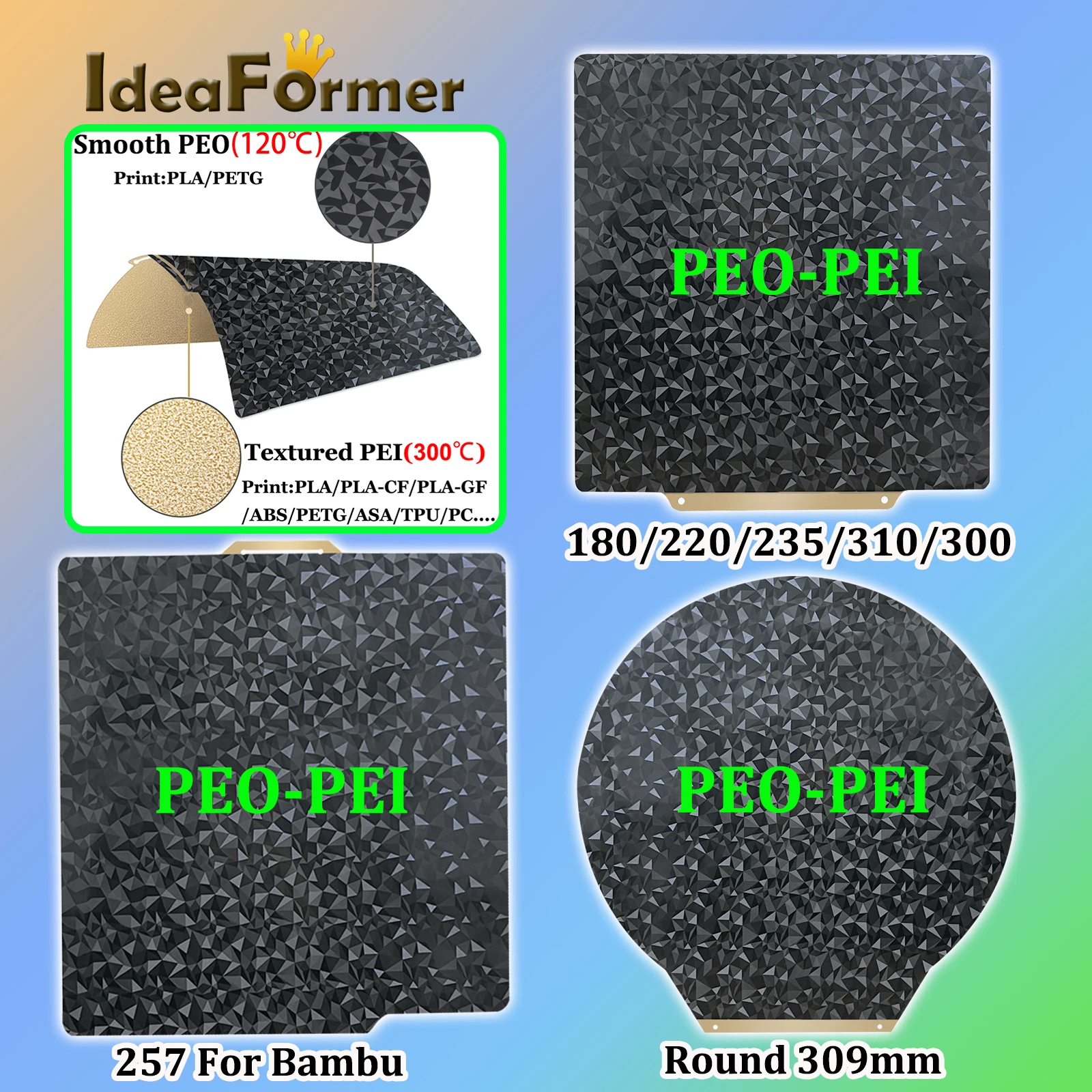 PEI Sheet 220 235 180 310 257 300 309 Double Sided PEO PEI Magnetic Build Plate For Bambu Lab Ender 5 Upgrade Bed CR10 Pei Plate
PEI Sheet 220 235 180 310 257 300 309 Double Sided PEO PEI Magnetic Build Plate For Bambu Lab Ender 5 Upgrade Bed CR10 Pei Plate