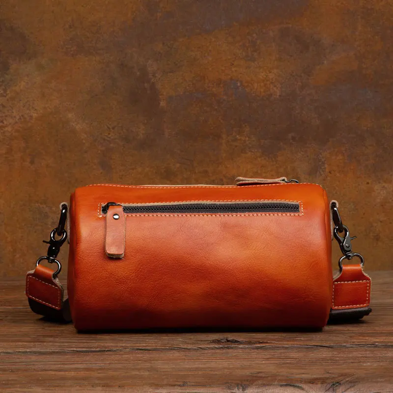 

Cross body bag, shoulder bag, men's casual cylindrical pillow bag, retro new style cowhide layer leather small body bag