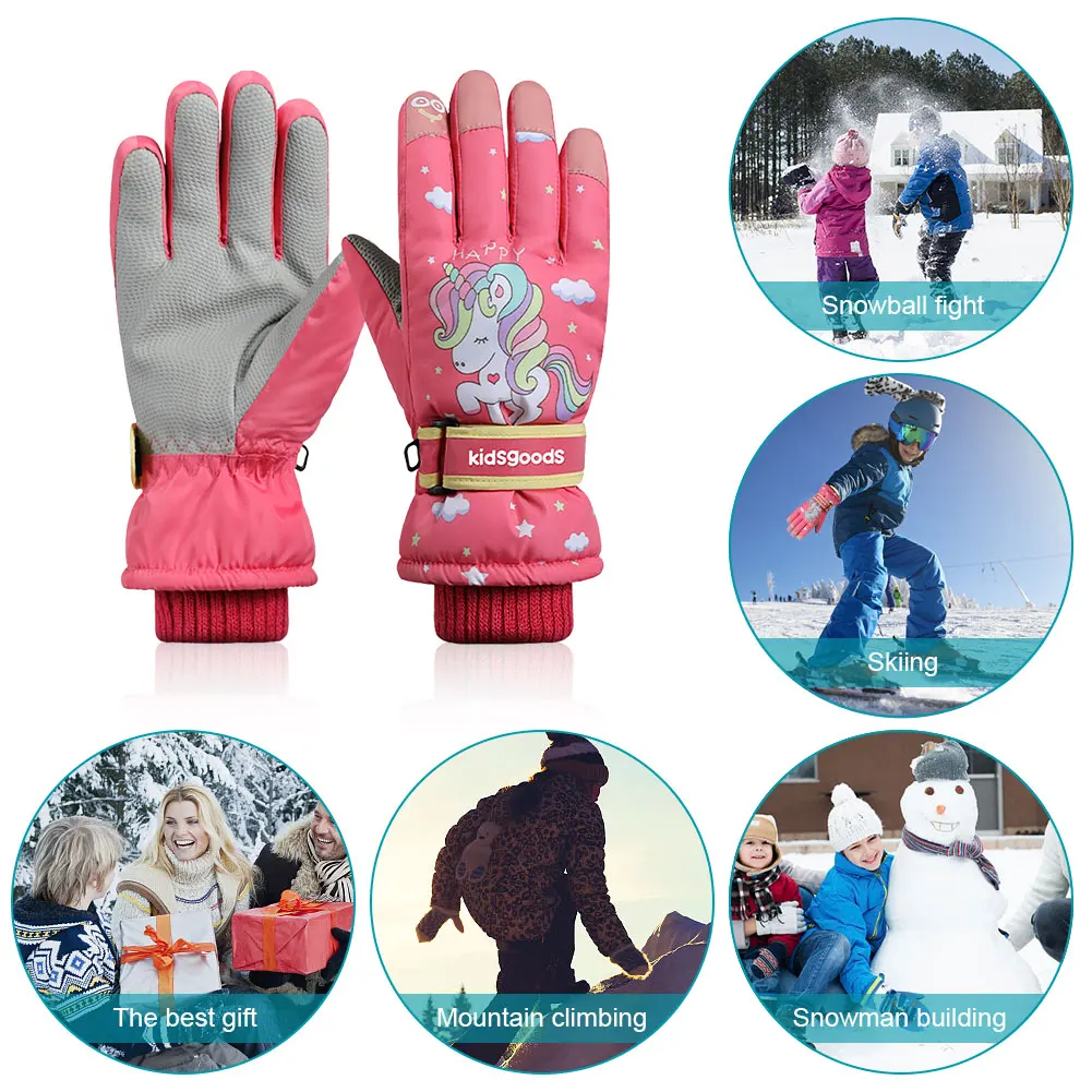 

Детские утепленные перчатки, водонепроницаемые Зимние перчатки для сноуборда, Нескользящие теплые варежки с мультяшным рисунком, дышащие перчатки для альпинизма, поездок