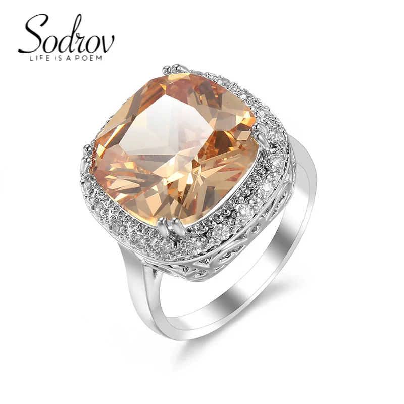 SODROV Luxury 14*14mm Big Champagne Color Zircon Jewelry Rings for Women 
SODROV Luxury 14*14mm Big Champagne Color Zircon Jewelry Rings for Women