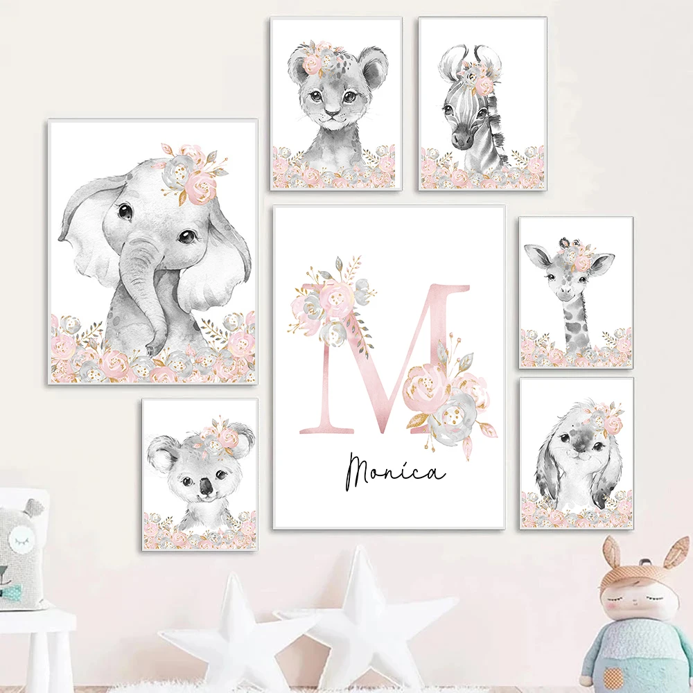 Custom Baby Name Nursery Wall Art Poster Personalize Canvas Painting Print Pink Flower Animals Wall Picture for Girl Bedroom Art
Custom Baby Name Nursery Wall Art Poster Personalize Canvas Painting Print Pink Flower Animals Wall Picture for Girl Bedroom Art